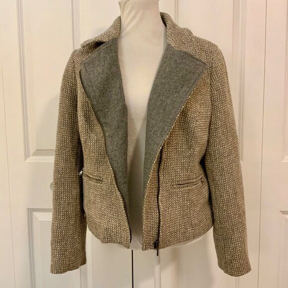 Talbots Grey Tan Moto Wool Blend Collared Jacket Size 12 - Picture 8 of 10